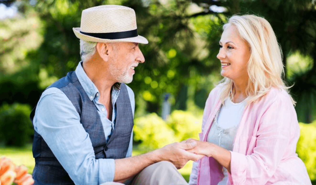 Senior couple enjoying companionship during a relaxed outing