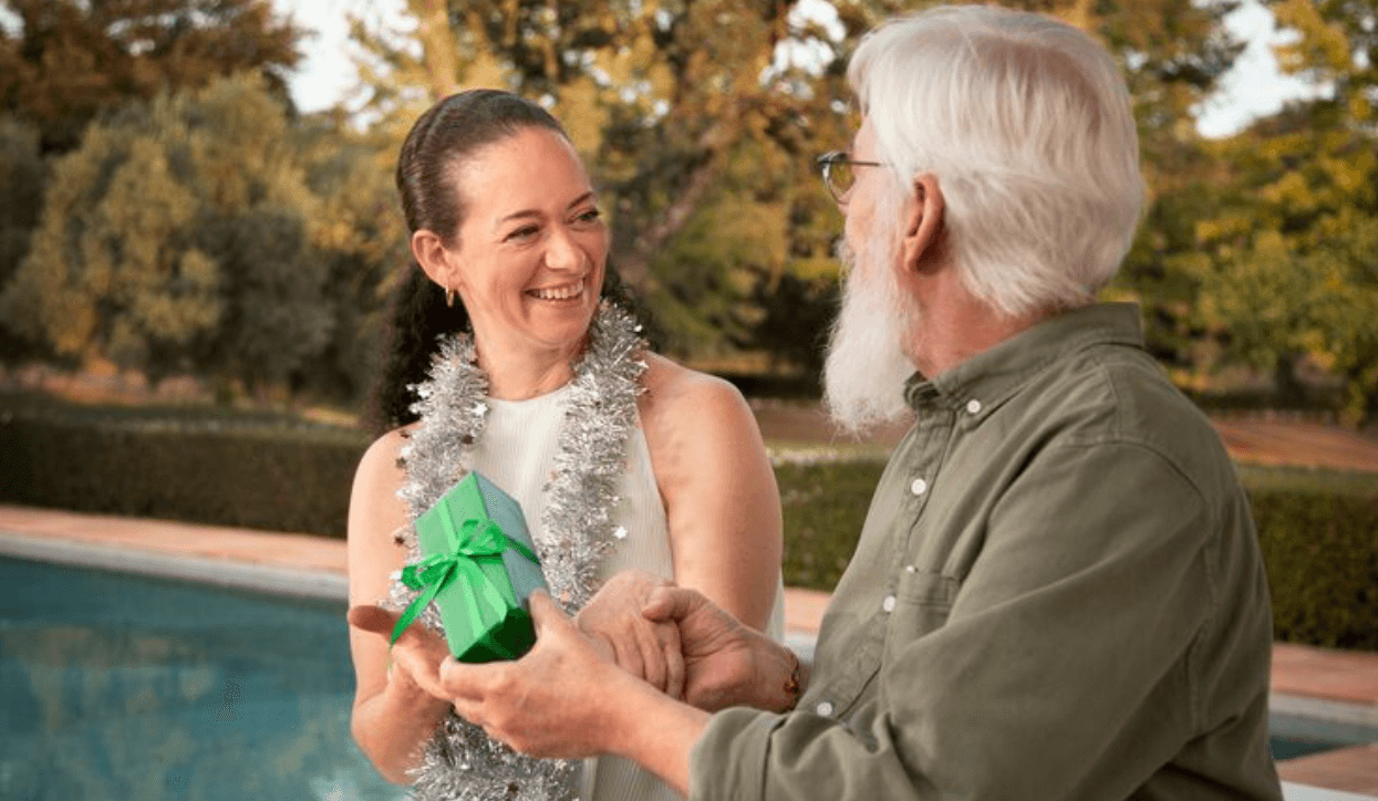 Mature singles sharing a warm conversation in a calm setting